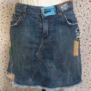 •DISTRESSED• denim mini skirt with patches